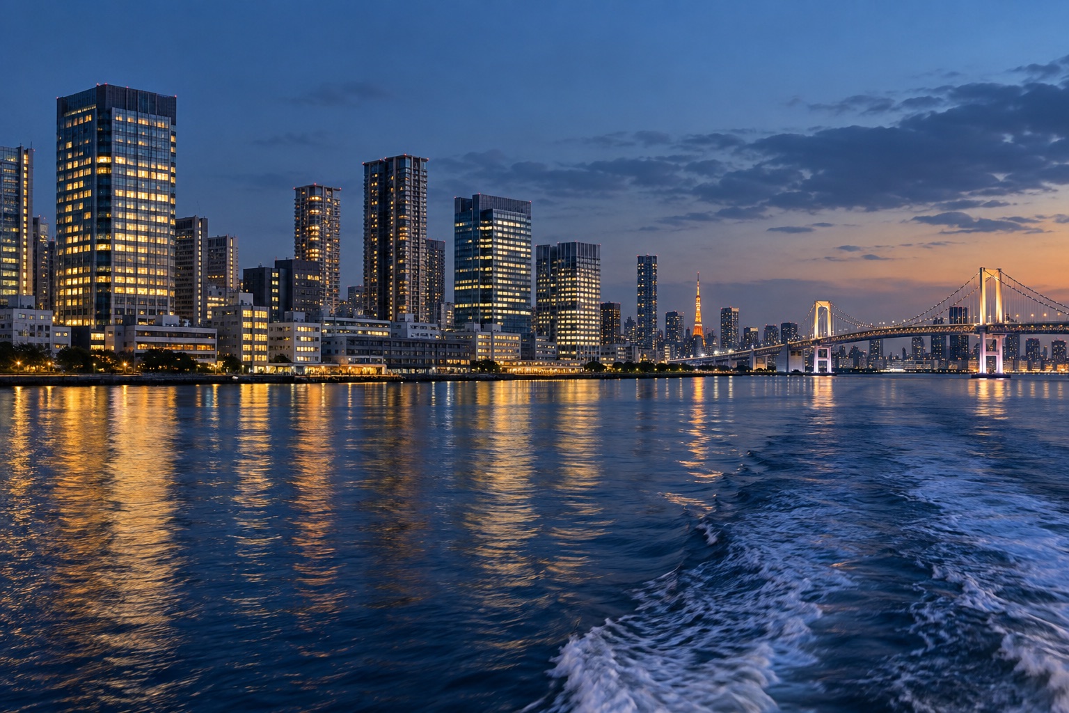 夕暮れの東京ウォーターフロントの生成イメージ