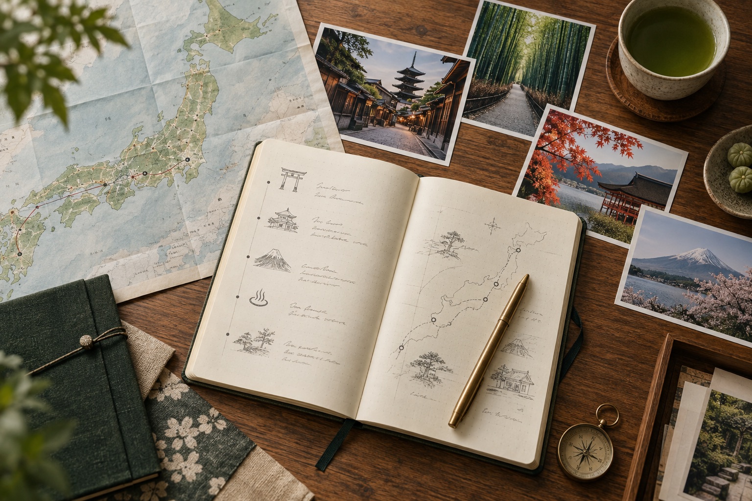 旅の企画を組み立てるデスクの生成イメージ