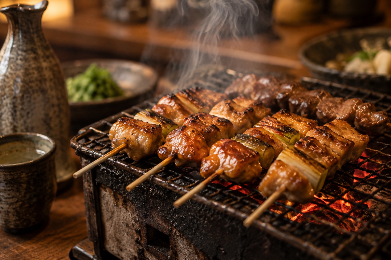 炭火で焼く焼き鳥の生成イメージ